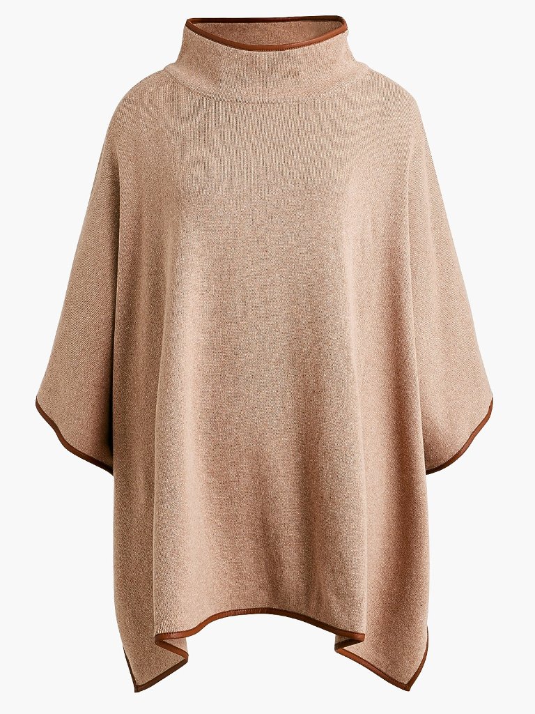 Nwt J. Crew Faux Leather-Trimmed Poncho Os Mushroom
